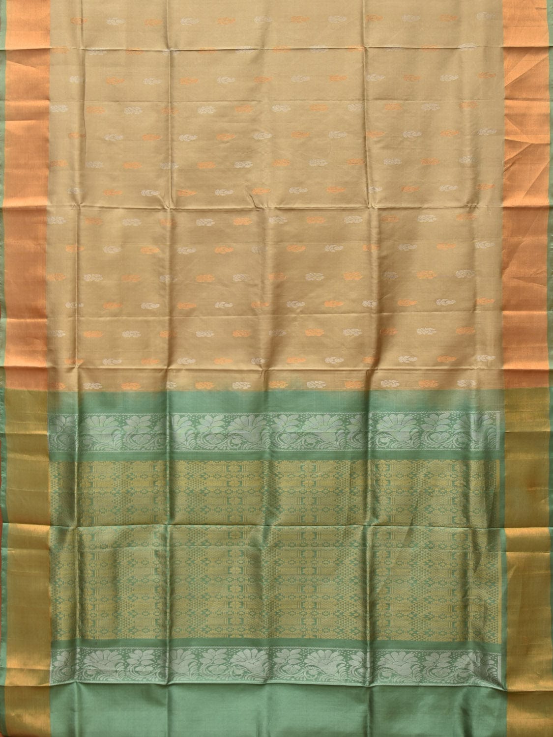 Cream and Sea Green Uppada Silk Handloom Saree with Buta and Pallu Design u2081