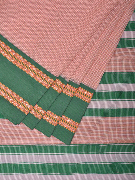 Cream and Turquoise Bamboo Cotton Saree with Small Checks Design No Blouse bc0630