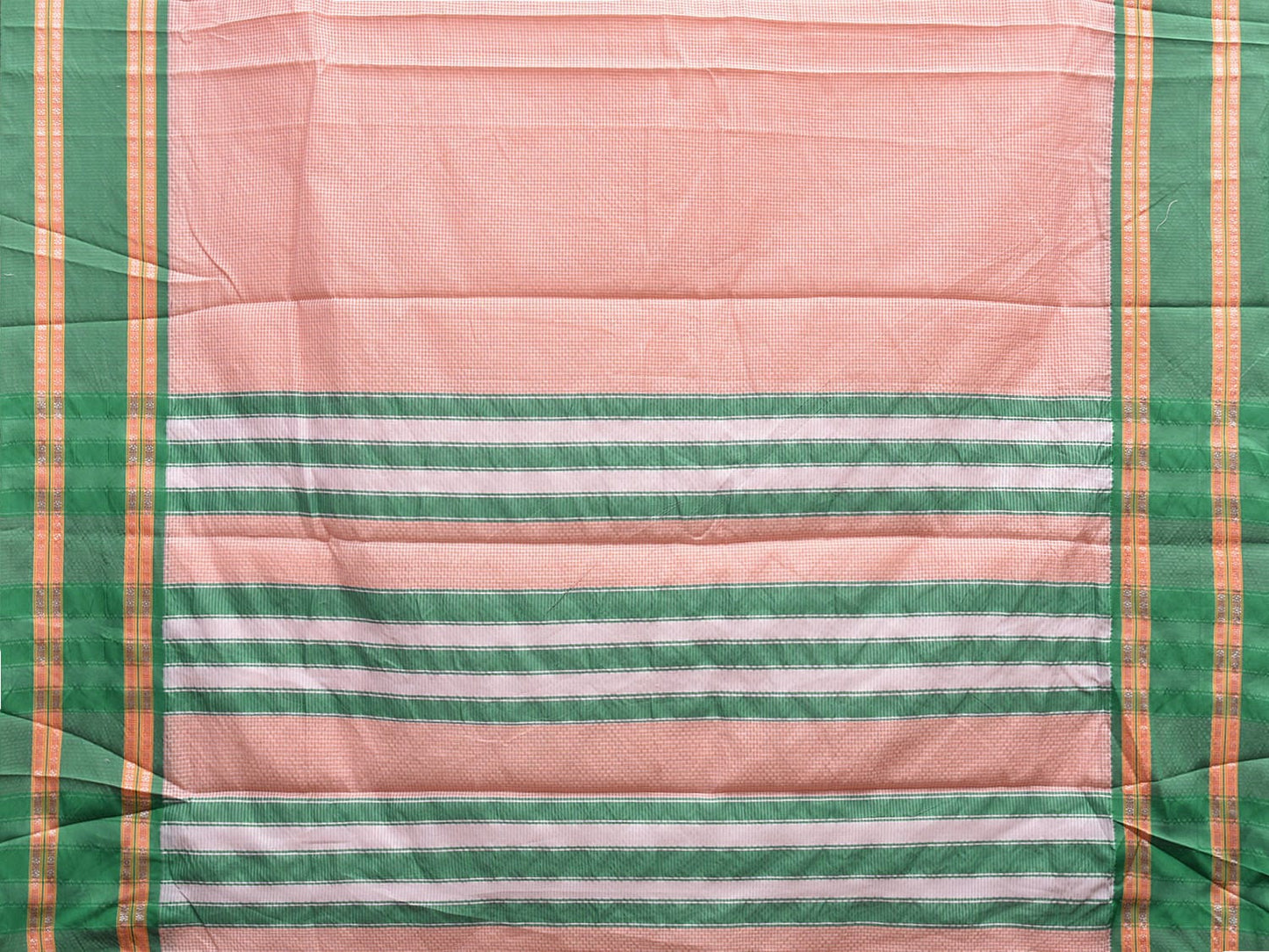 Cream and Turquoise Bamboo Cotton Saree with Small Checks Design No Blouse bc0630