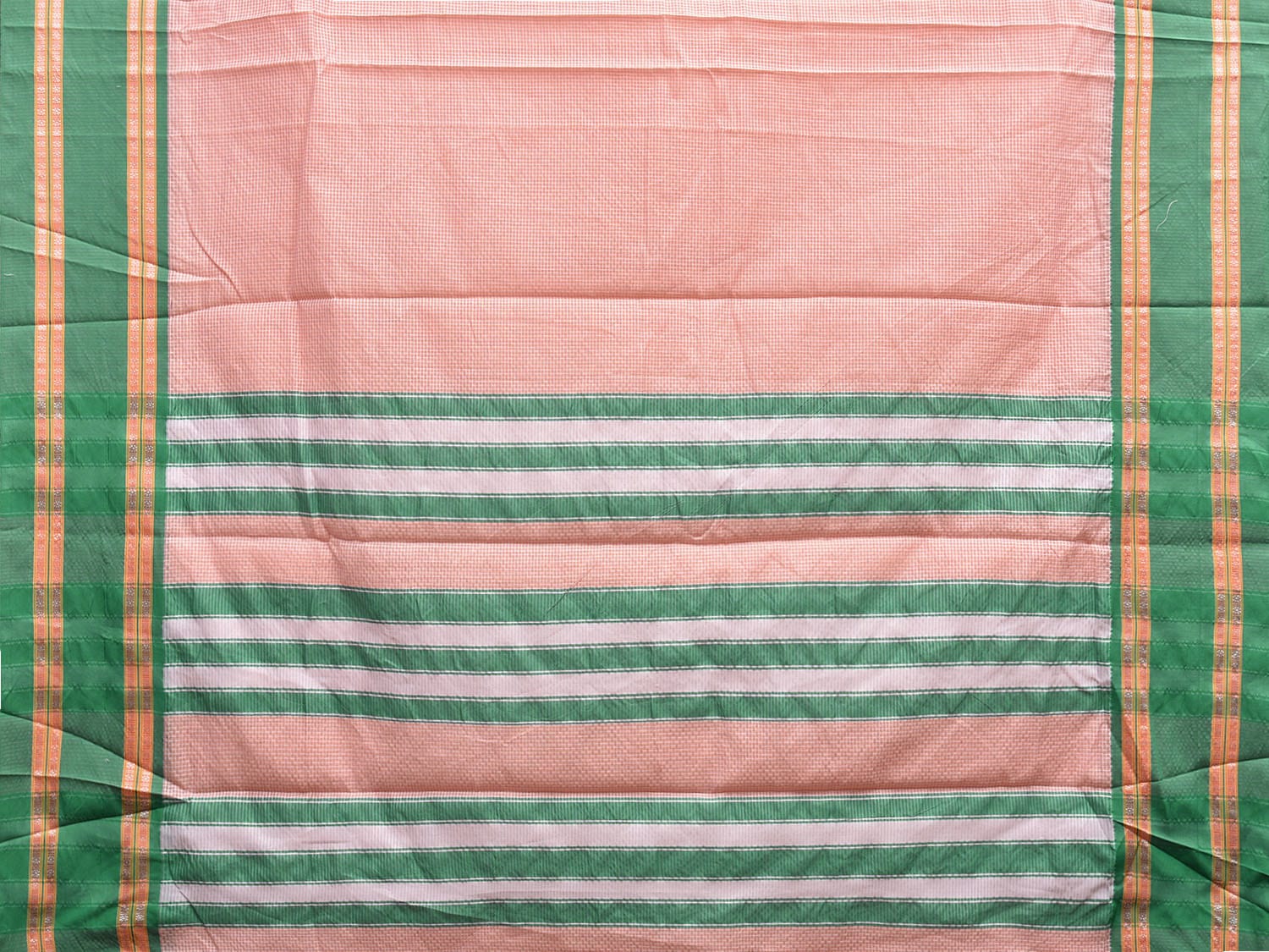 Cream and Turquoise Bamboo Cotton Saree with Small Checks Design No Blouse bc0630