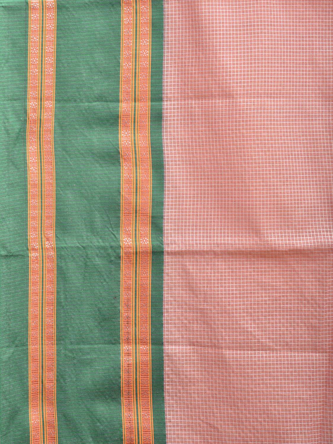 Cream and Turquoise Bamboo Cotton Saree with Small Checks Design No Blouse bc0630