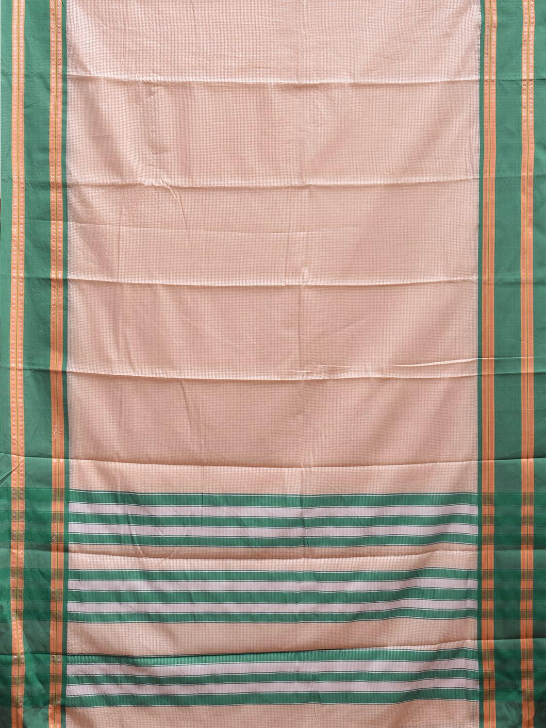 Cream and Turquoise Bamboo Cotton Saree with Small Checks Design No Blouse bc0690