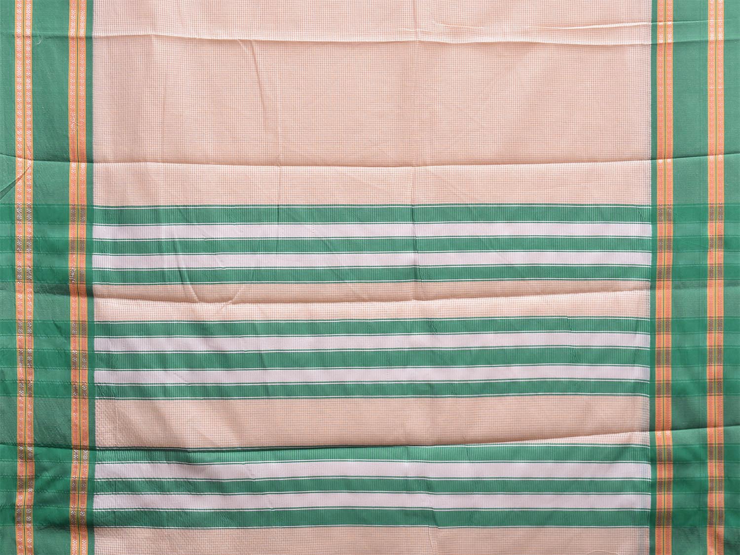 Cream and Turquoise Bamboo Cotton Saree with Small Checks Design No Blouse bc0690