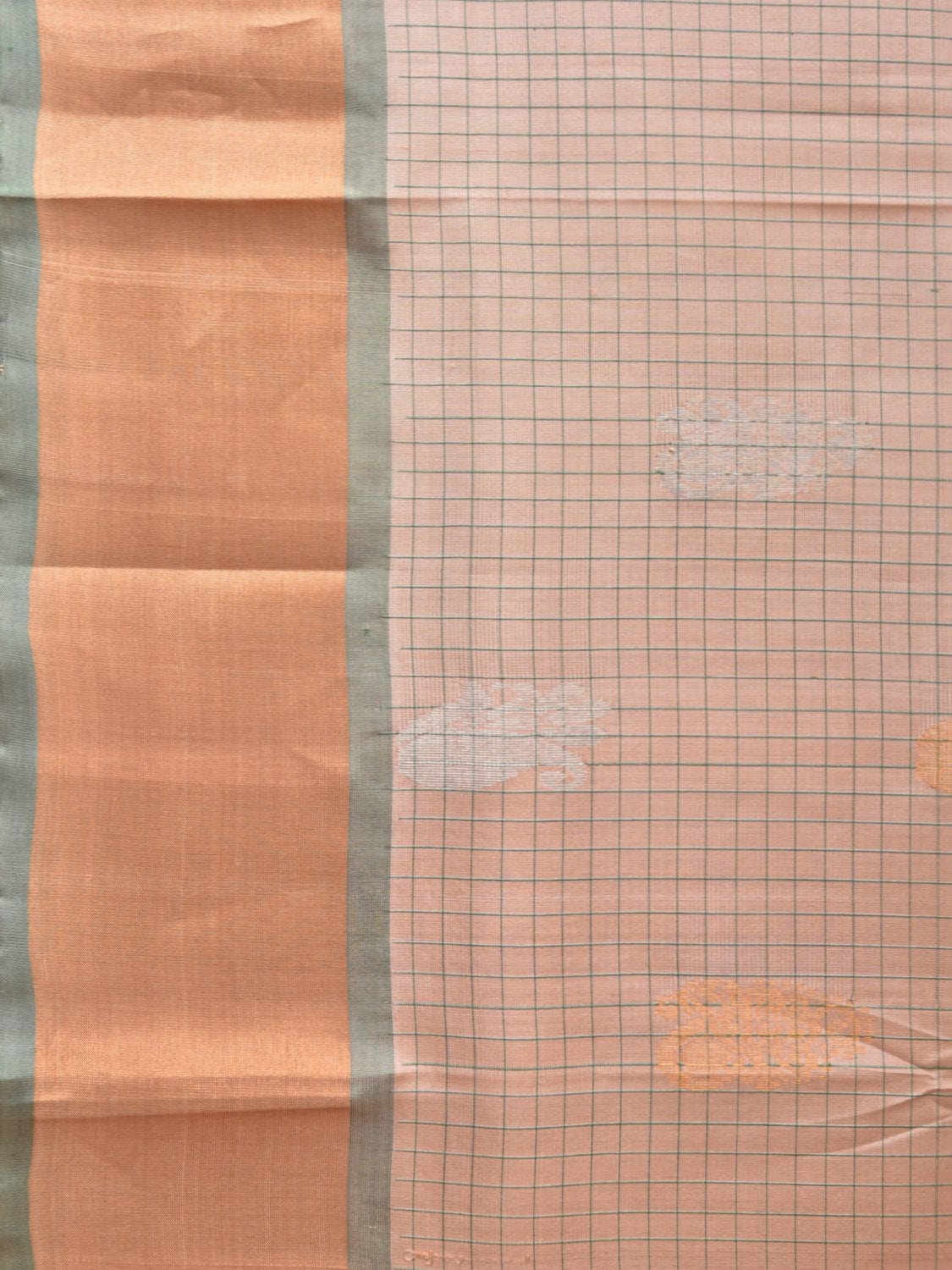 Cream and Turquoise Uppada Silk Handloom Saree with Body Buta and Checks Design u2121