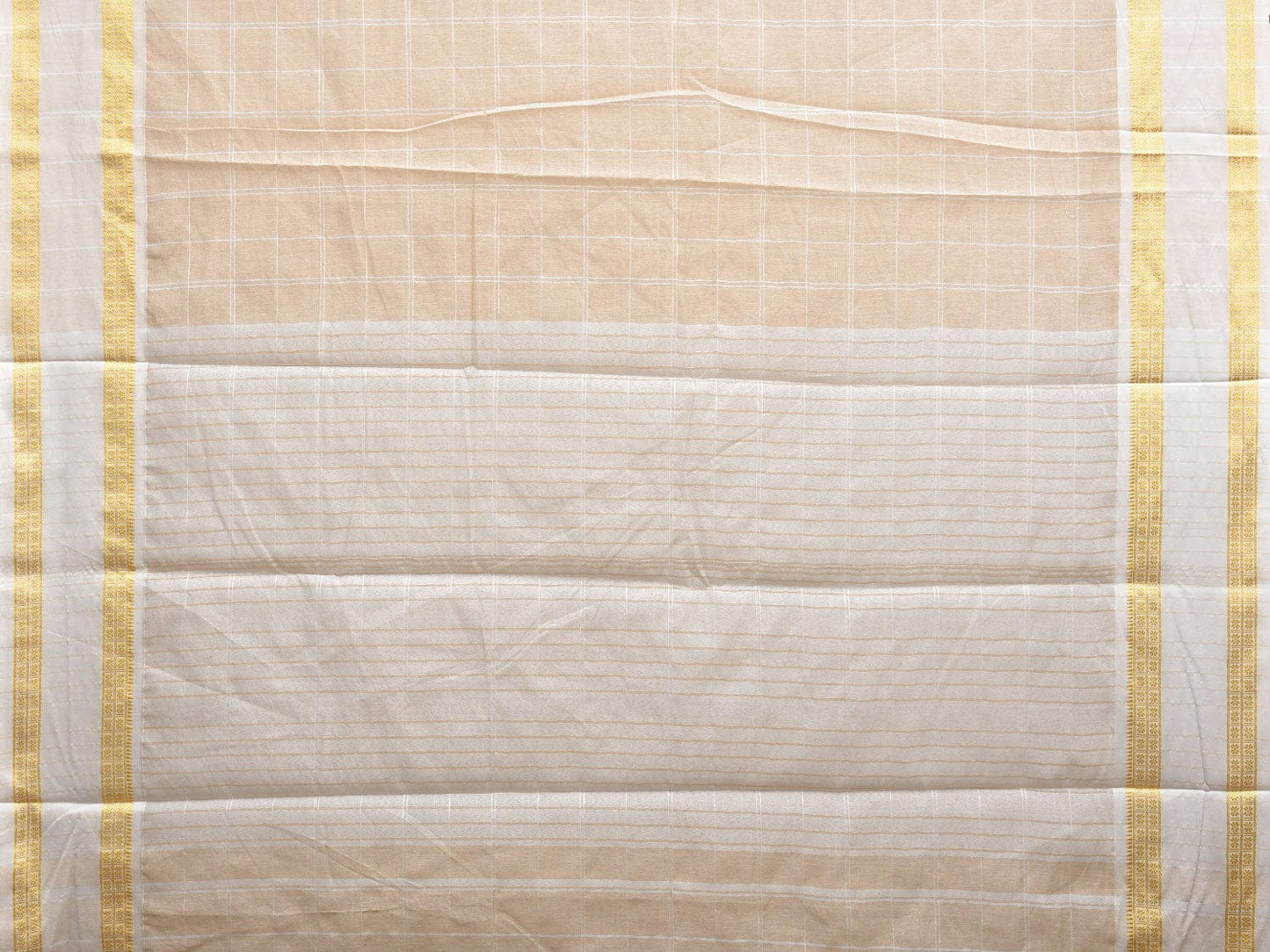 Cream and White Bamboo Cotton Saree with Big Checks Design No Blouse bc0391