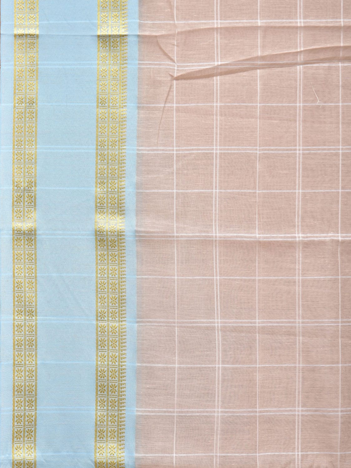 Cream Bamboo Cotton Saree with Big Checks and Doby Border Design bc0133