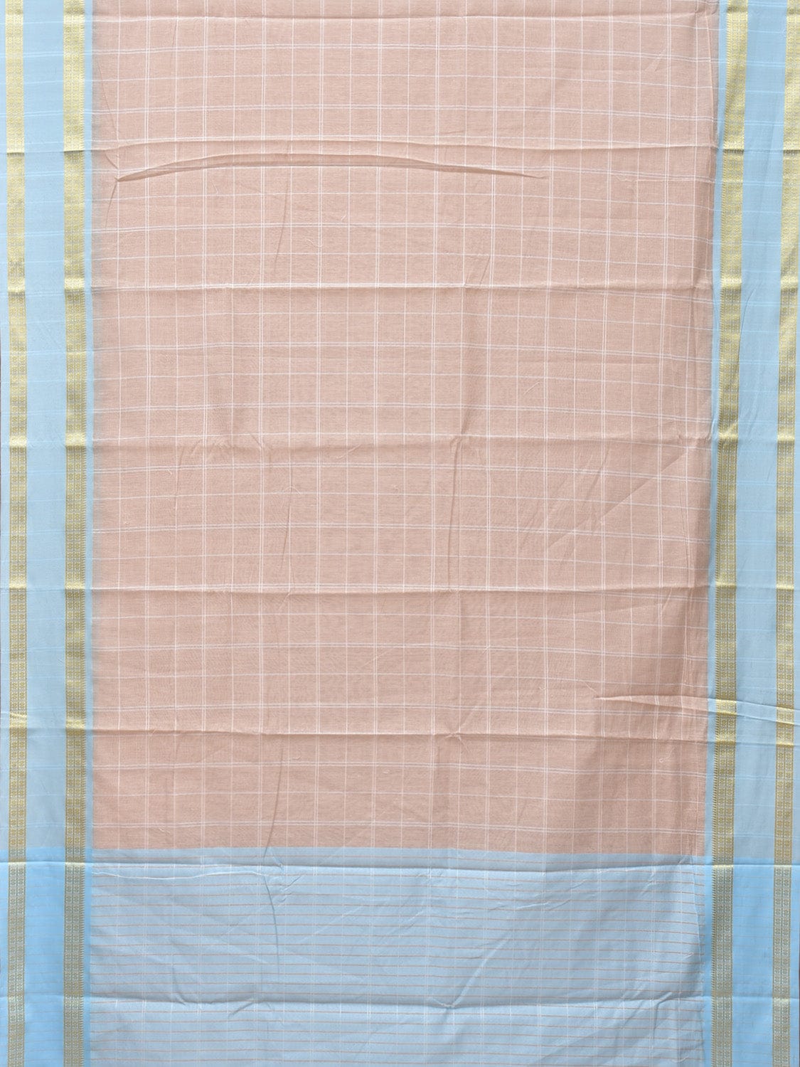 Cream Bamboo Cotton Saree with Big Checks and Doby Border Design bc0133