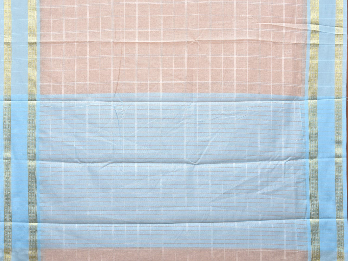 Cream Bamboo Cotton Saree with Big Checks and Doby Border Design bc0133