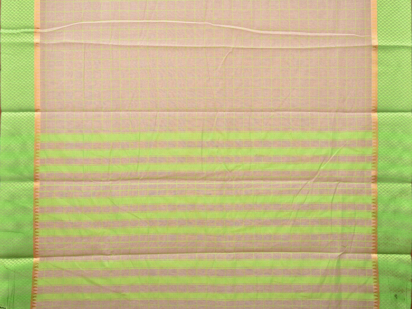 Cream Bamboo Cotton Saree with Big Checks Design bc0121