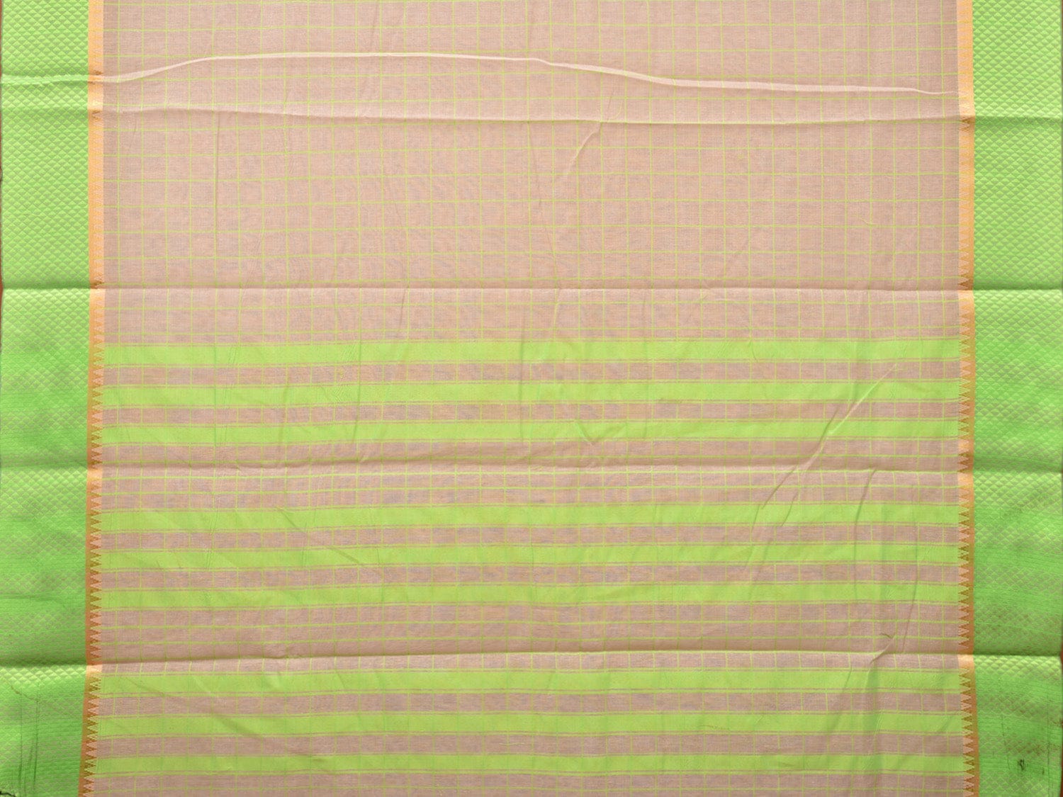 Cream Bamboo Cotton Saree with Big Checks Design bc0121