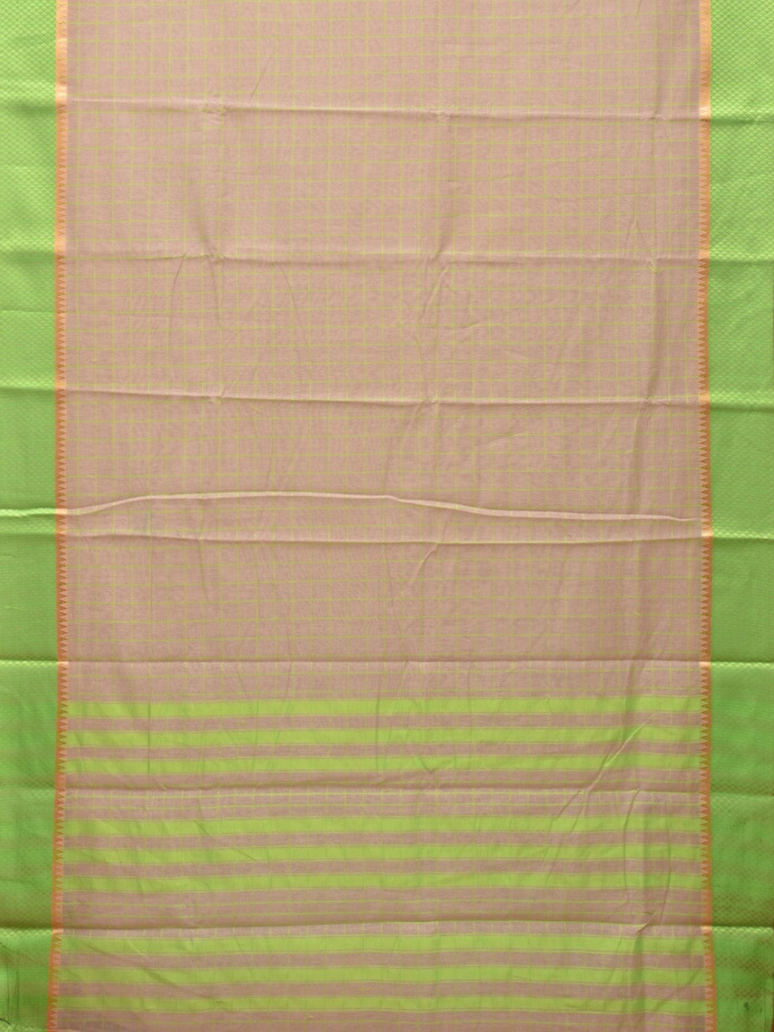 Cream Bamboo Cotton Saree with Big Checks Design bc0121