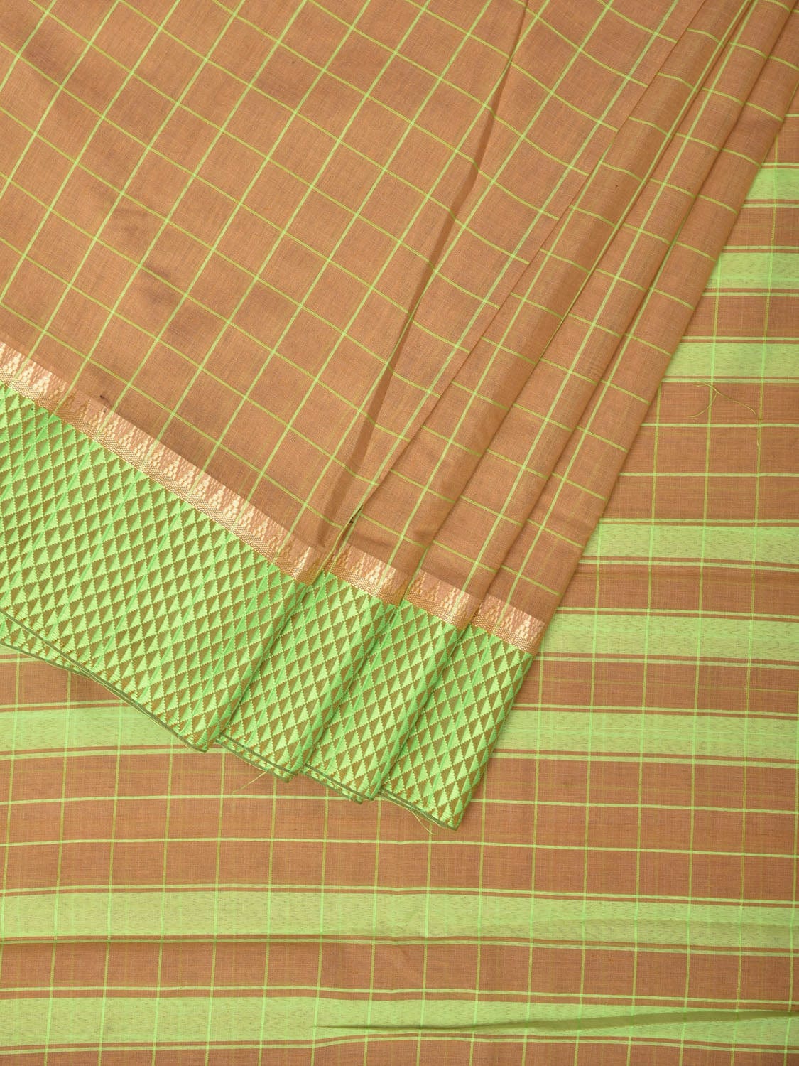 Cream Bamboo Cotton Saree with Big Checks Design bc0140