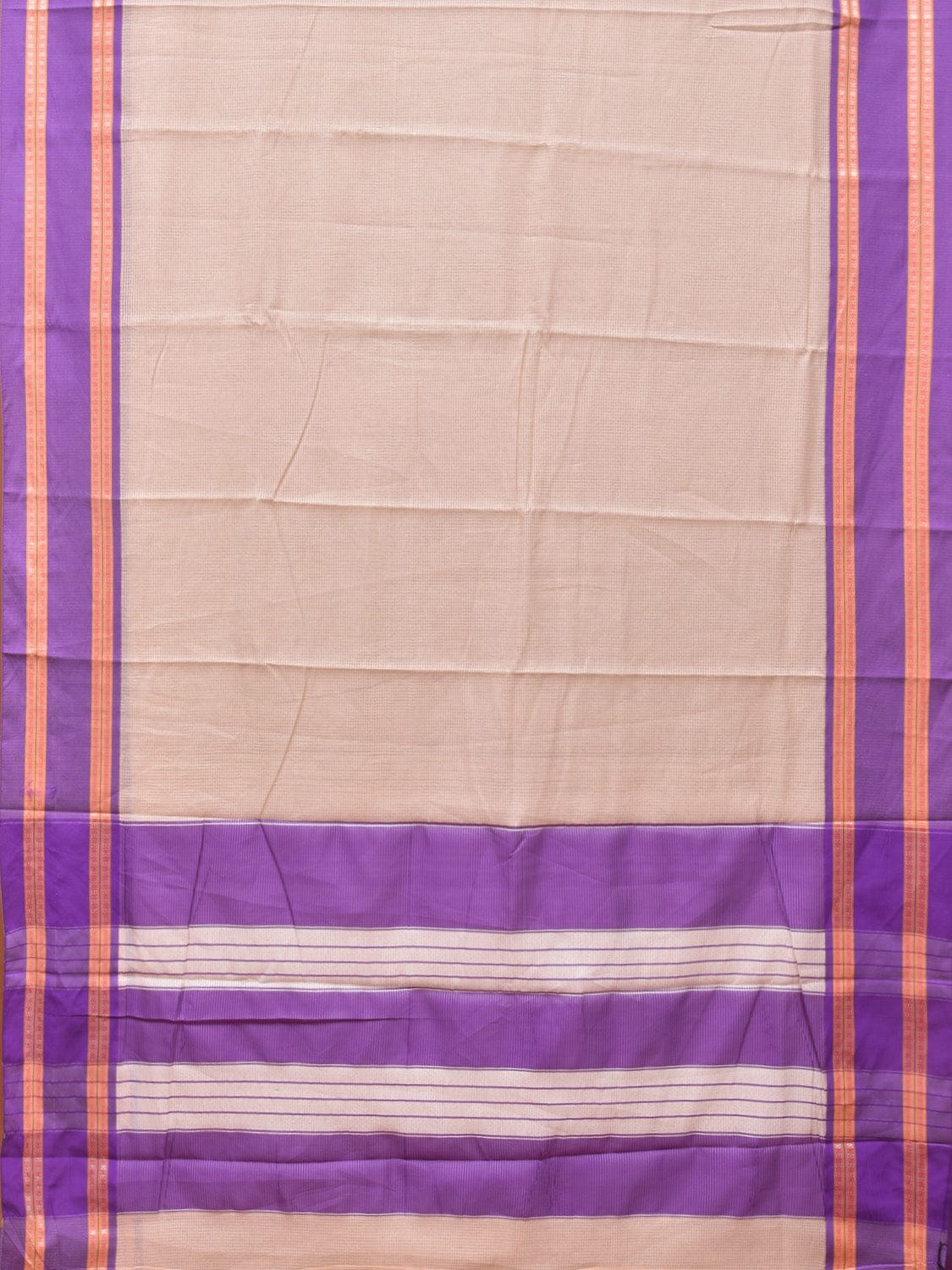 Cream Bamboo Cotton Saree with Checks Design bc0144