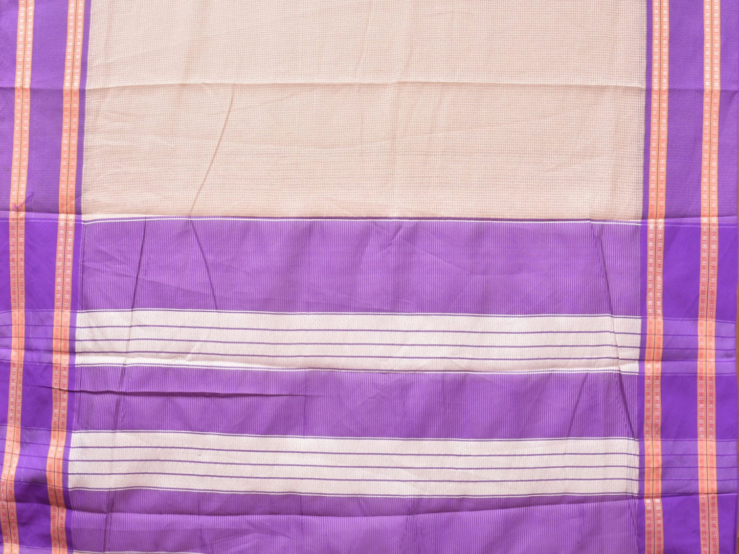 Cream Bamboo Cotton Saree with Checks Design bc0144