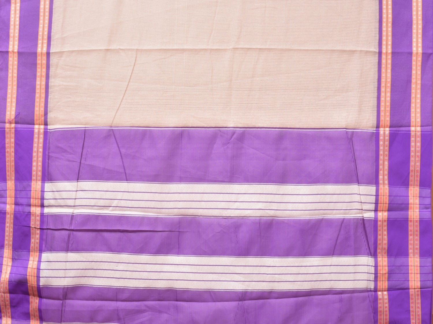 Cream Bamboo Cotton Saree with Checks Design bc0144