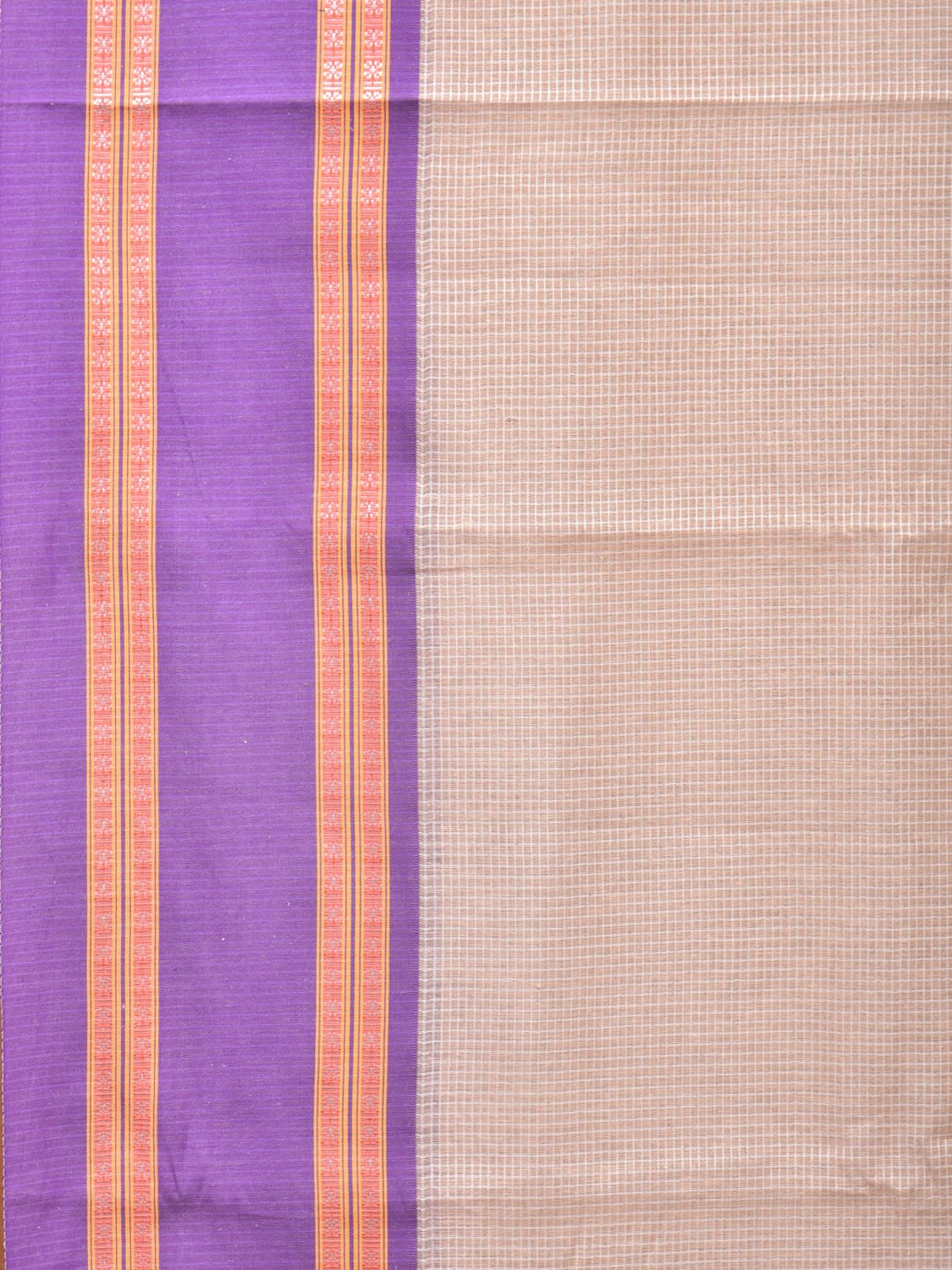 Cream Bamboo Cotton Saree with Checks Design bc0144