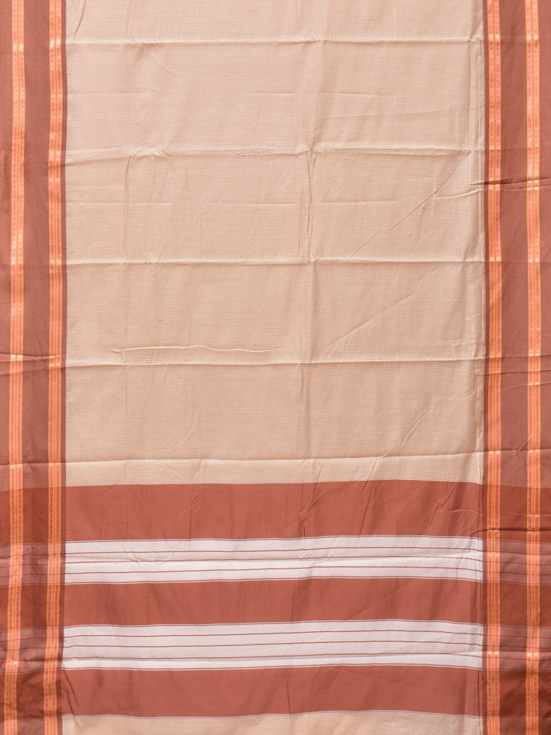 Cream Bamboo Cotton Saree with Checks Design bc0145