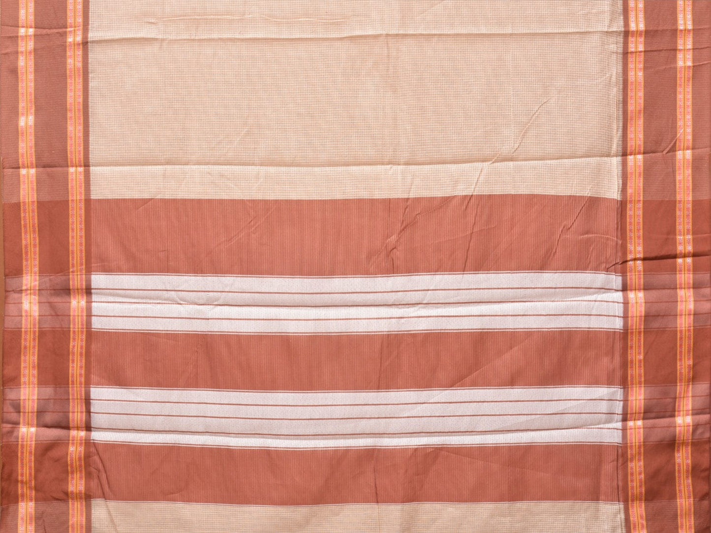 Cream Bamboo Cotton Saree with Checks Design bc0145