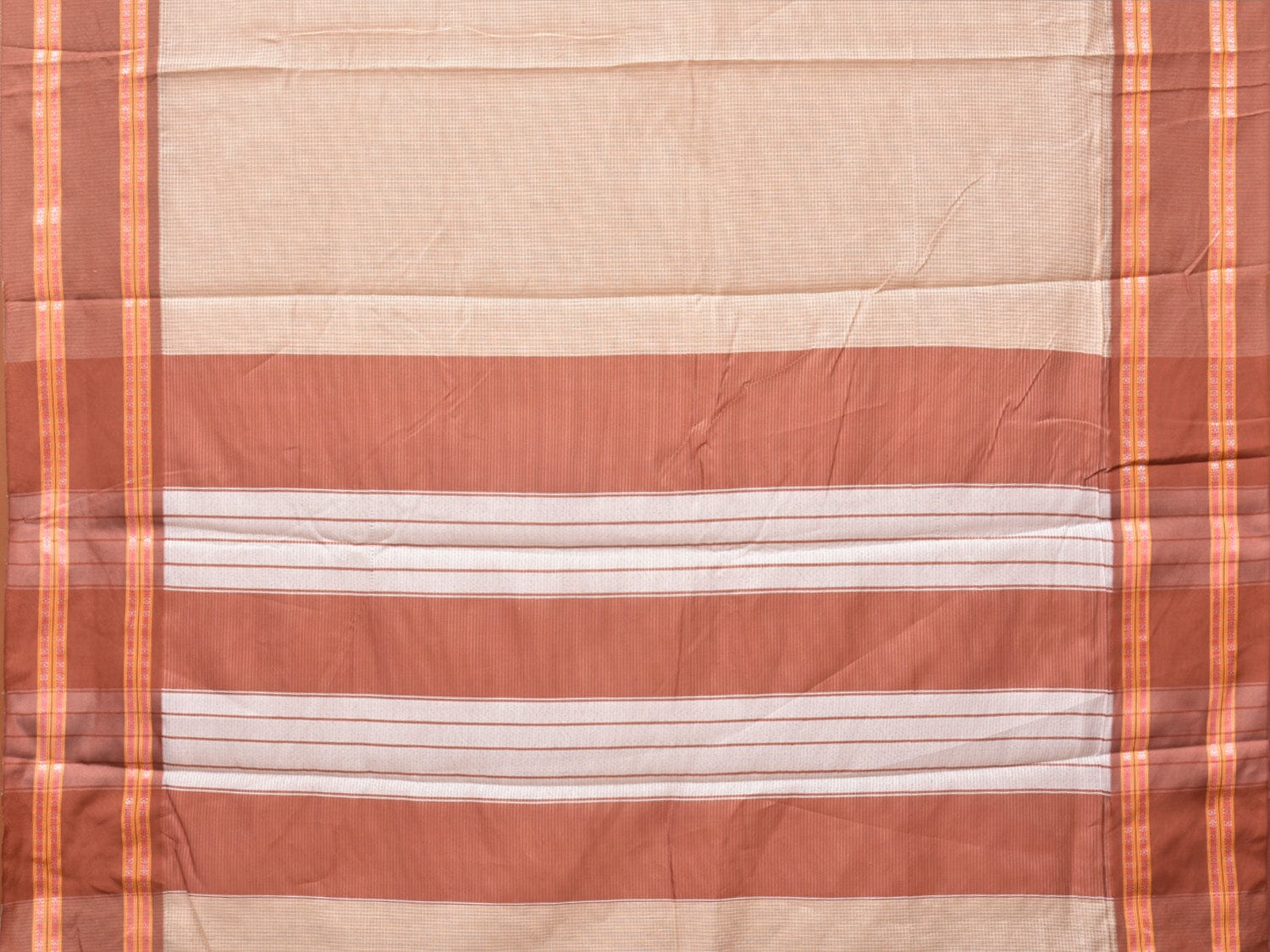 Cream Bamboo Cotton Saree with Checks Design bc0145