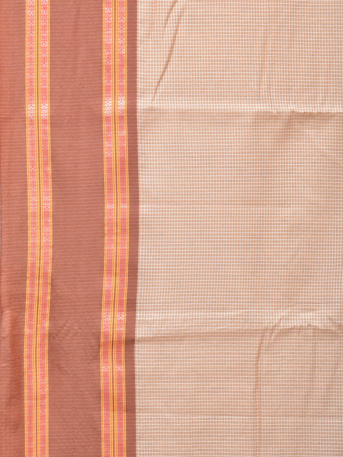 Cream Bamboo Cotton Saree with Checks Design bc0145