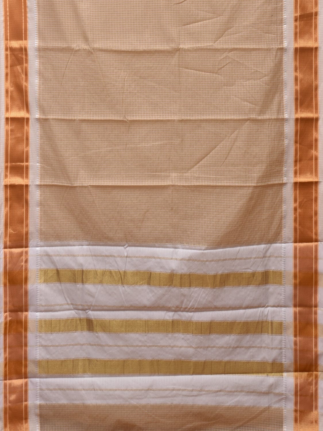 Cream Bamboo Cotton Saree with Checks Design No Blouse bc0259