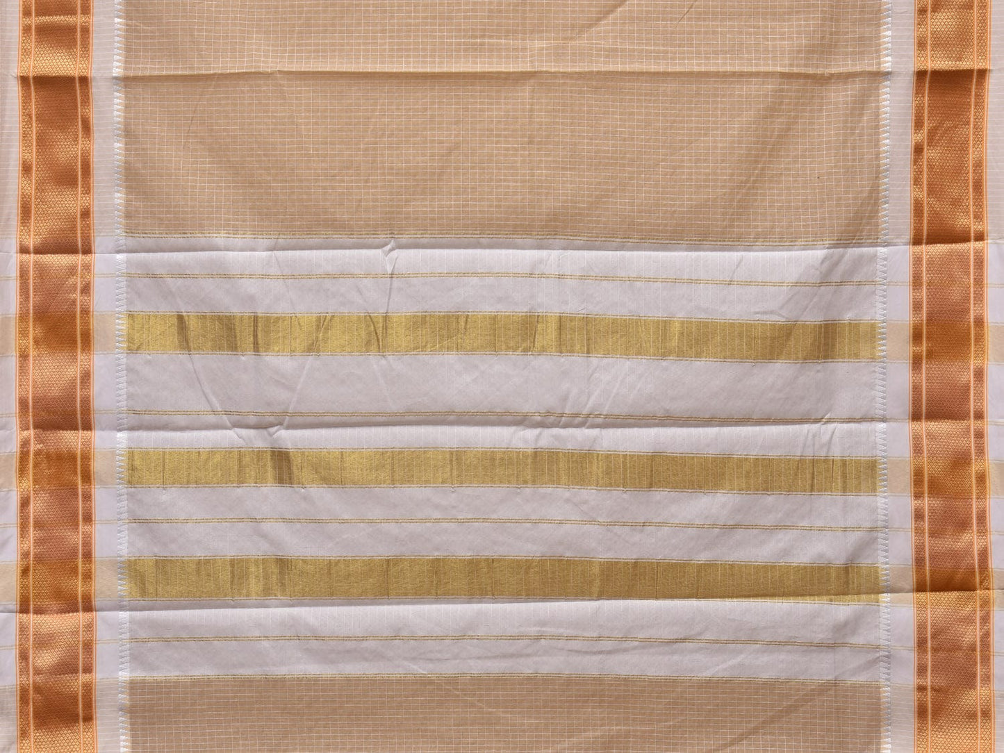 Cream Bamboo Cotton Saree with Checks Design No Blouse bc0259