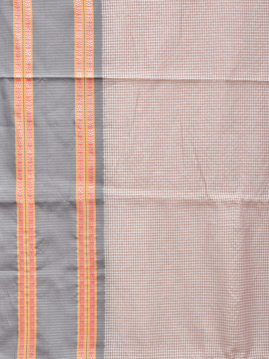 Cream Bamboo Cotton Saree with Small Checks Design No Blouse bc0191