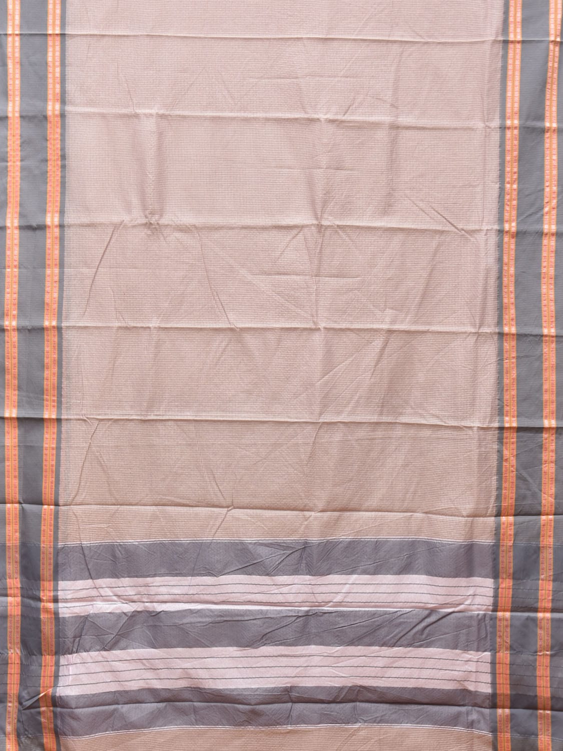 Cream Bamboo Cotton Saree with Small Checks Design No Blouse bc0191