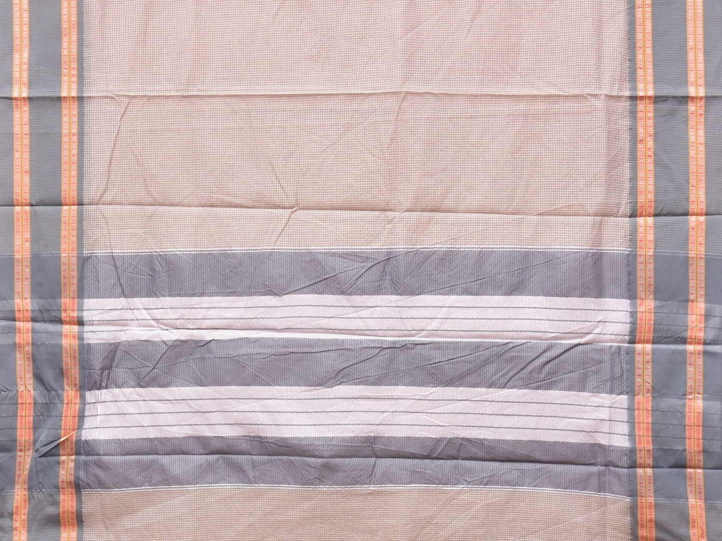 Cream Bamboo Cotton Saree with Small Checks Design No Blouse bc0191
