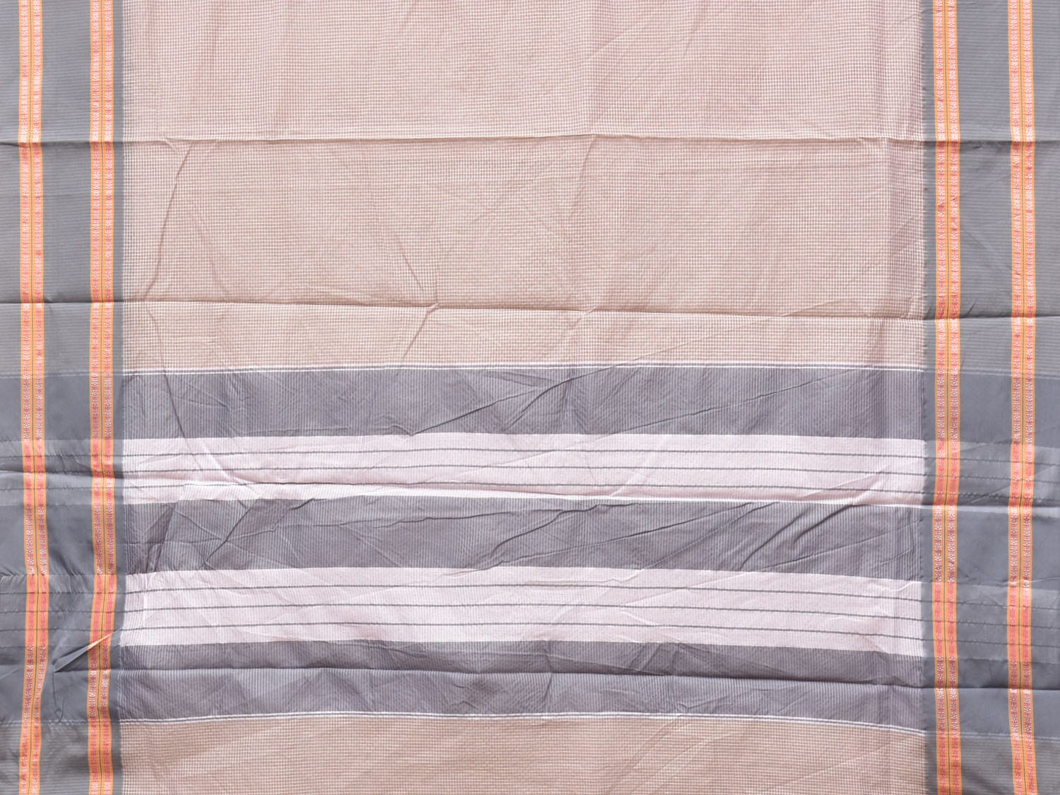 Cream Bamboo Cotton Saree with Small Checks Design No Blouse bc0191