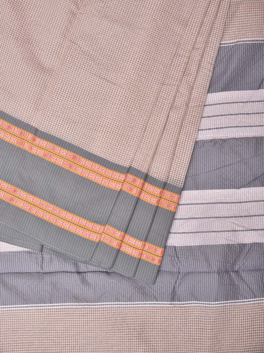 Cream Bamboo Cotton Saree with Small Checks Design No Blouse bc0191