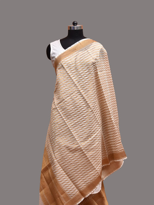 Cream Banaras Cotton Silk Dupatta with Diagonal Design ds3750