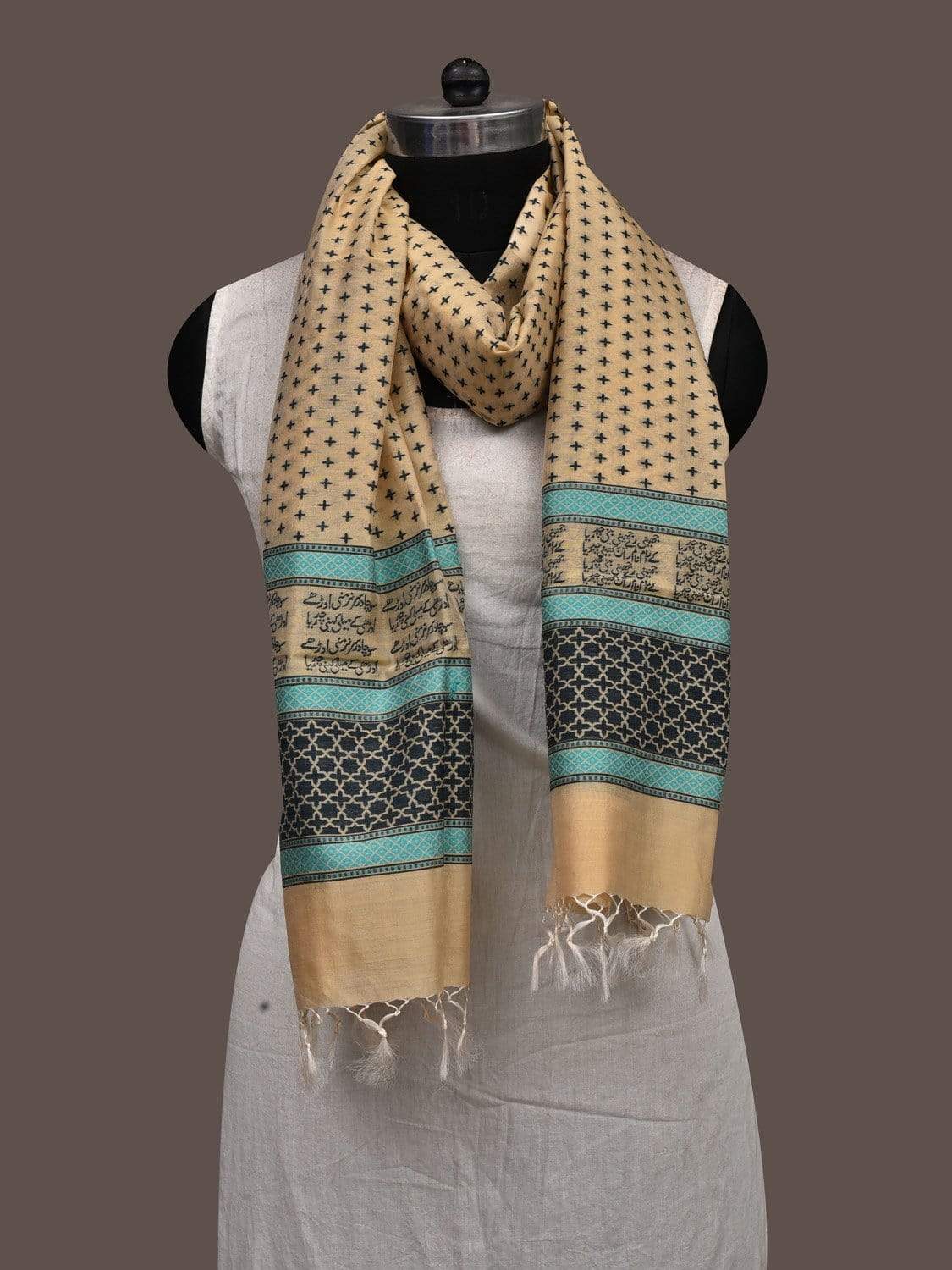Cream Banaras Cotton Silk Handloom Stole with Small Plus Buta Design ds1850