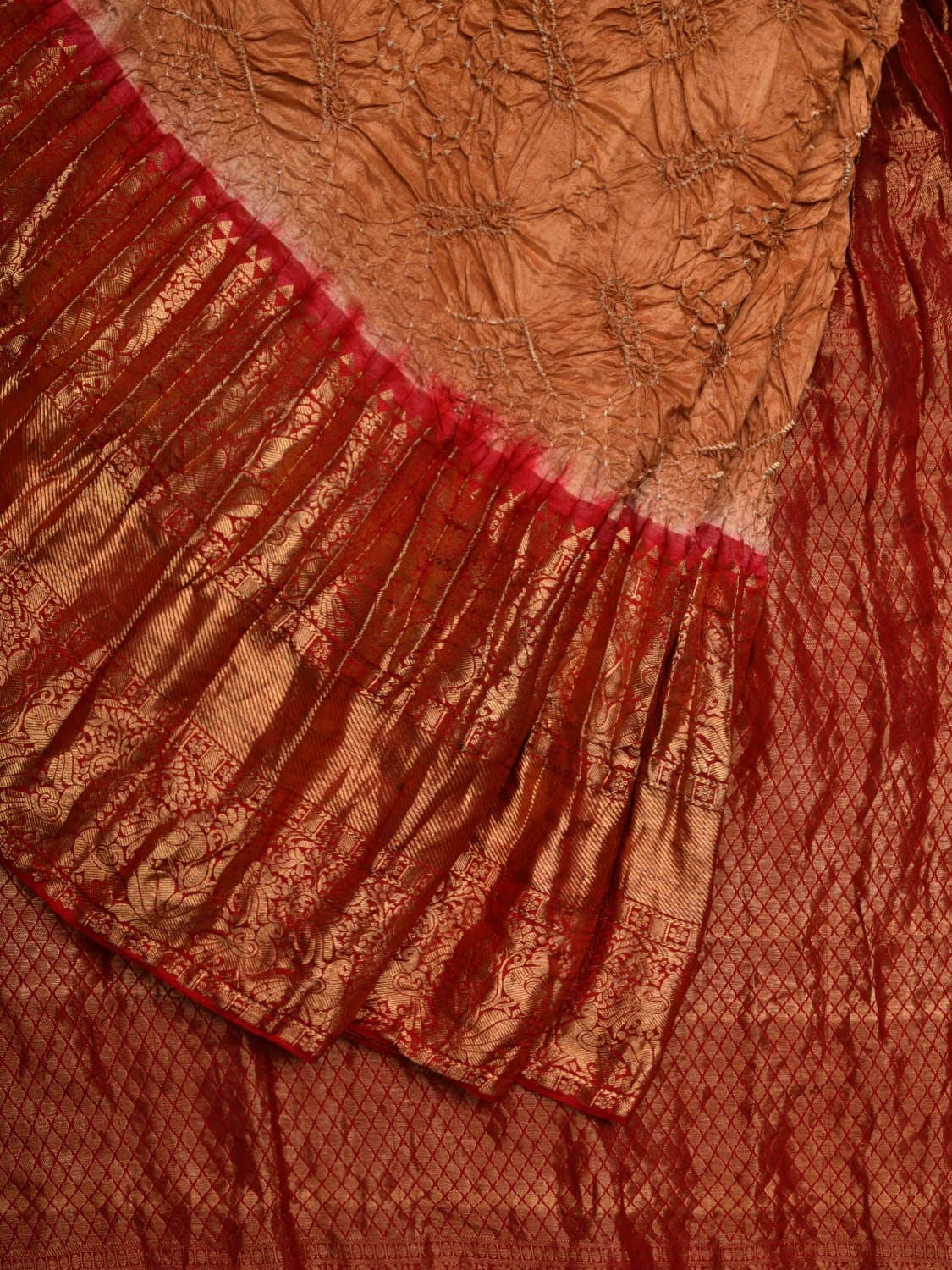 Cream Bandhani Kanchipuram Silk Handloom Saree with Border Design bn0325