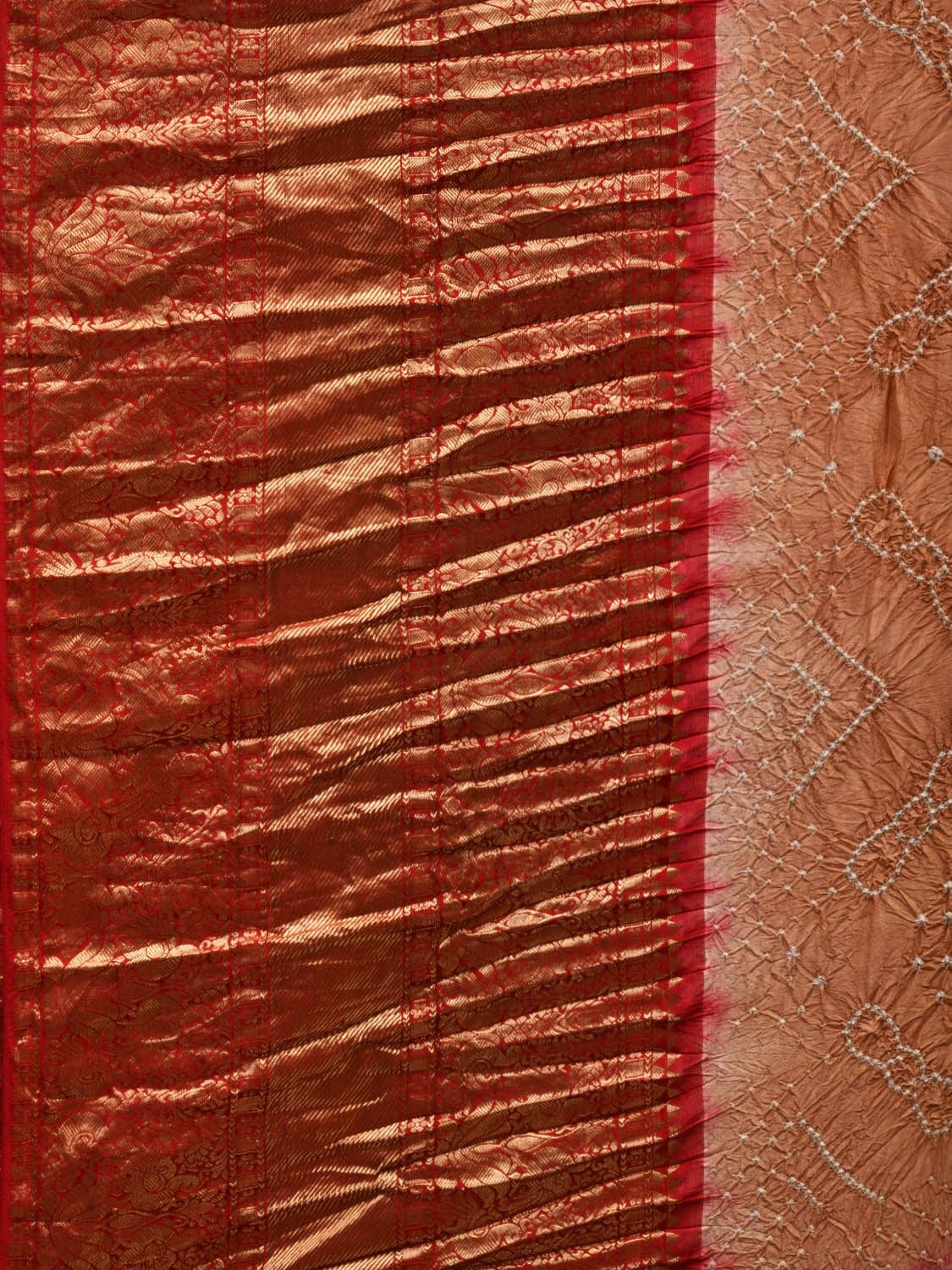 Cream Bandhani Kanchipuram Silk Handloom Saree with Border Design bn0325