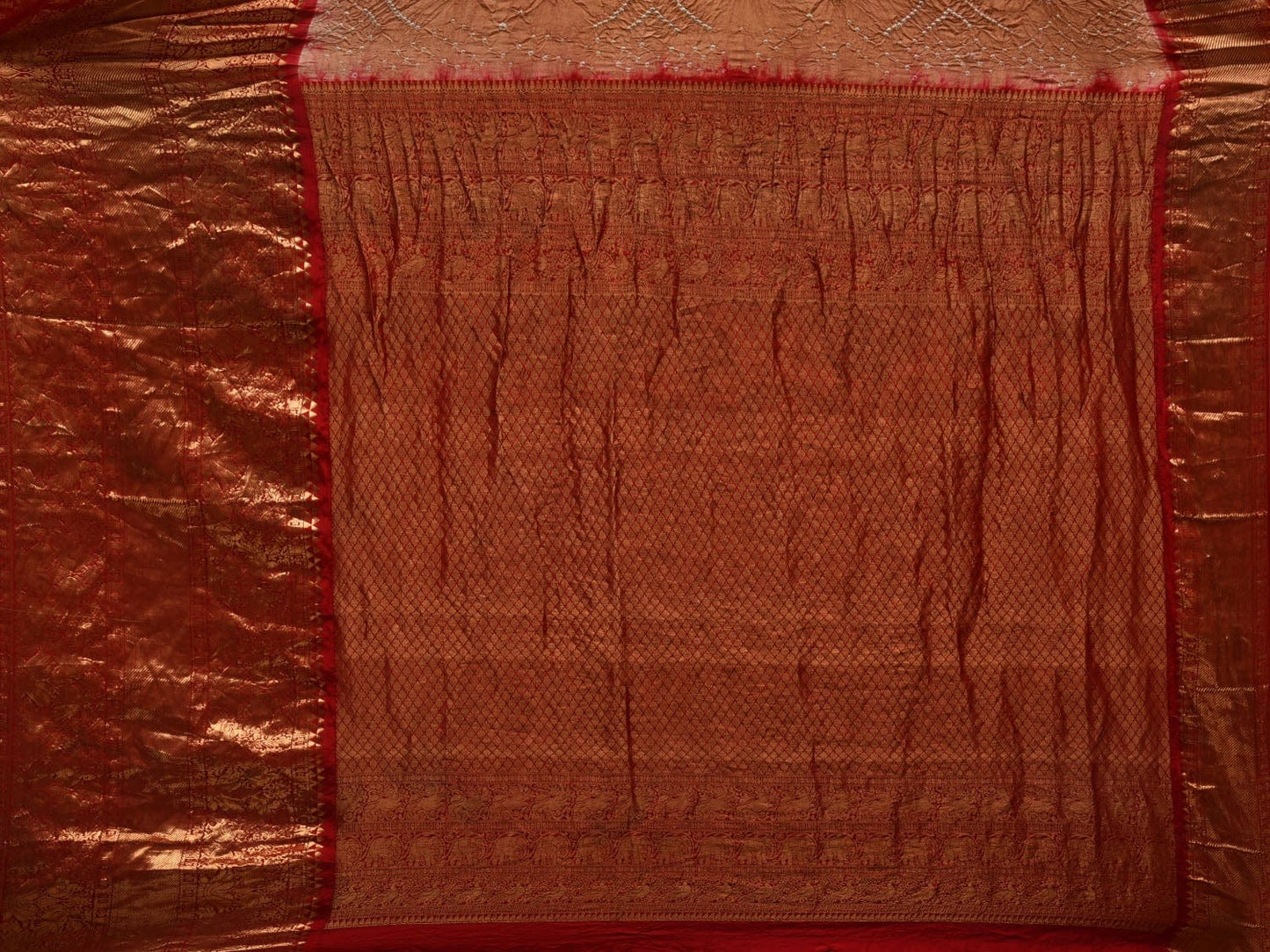 Cream Bandhani Kanchipuram Silk Handloom Saree with Border Design bn0325