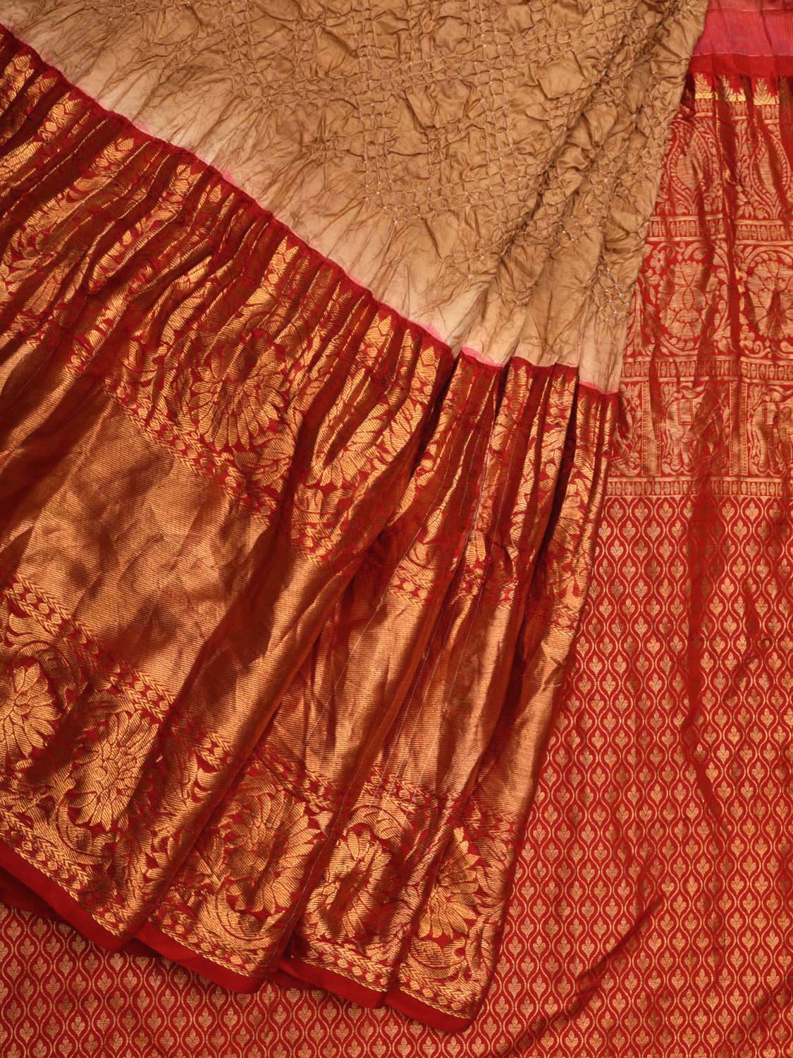 Cream Bandhani Kanchipuram Silk Handloom Saree with Border Design bn0386