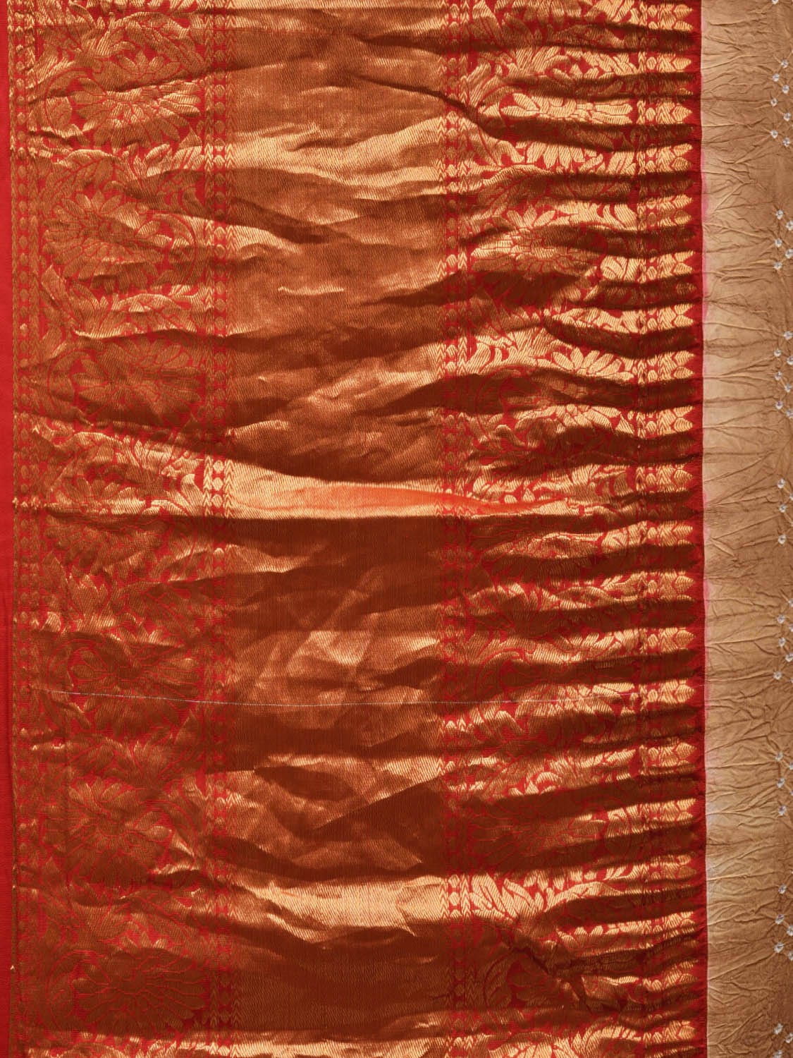 Cream Bandhani Kanchipuram Silk Handloom Saree with Border Design bn0386