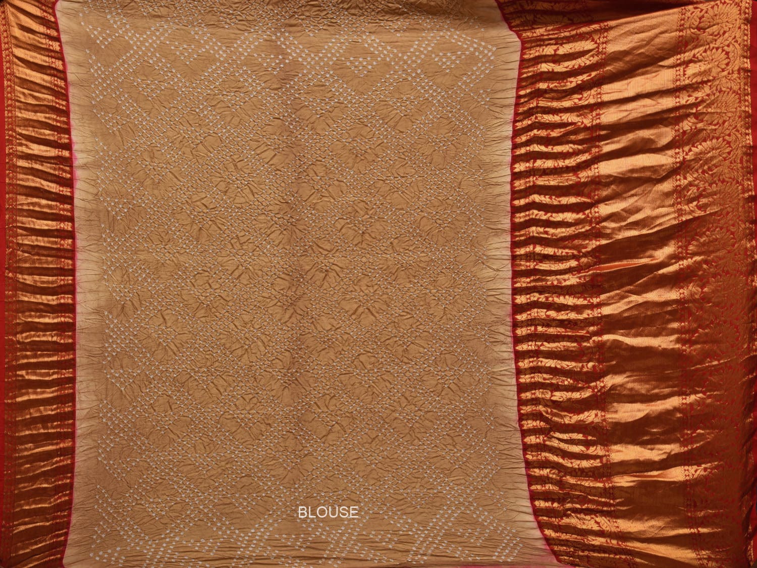 Cream Bandhani Kanchipuram Silk Handloom Saree with Border Design bn0386