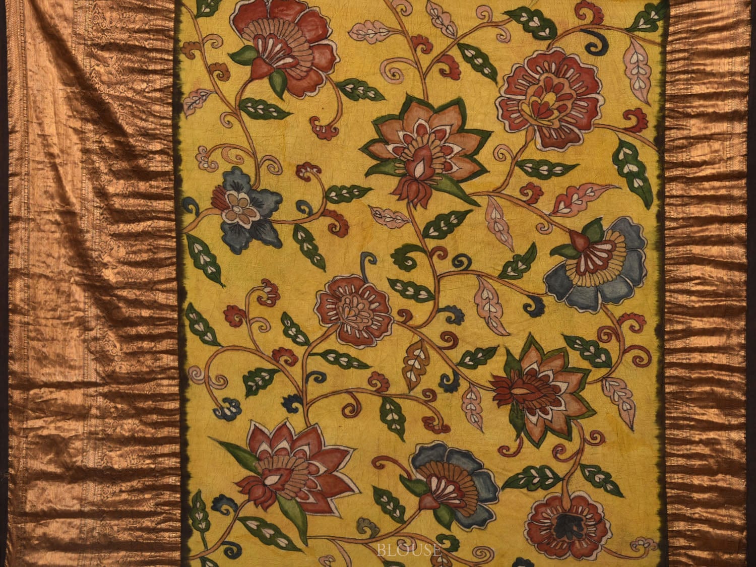 Cream Bandhani Kanchipuram Silk Handloom Saree with Kalamkari Hand Painted Pallu and Blouse Design bn0406