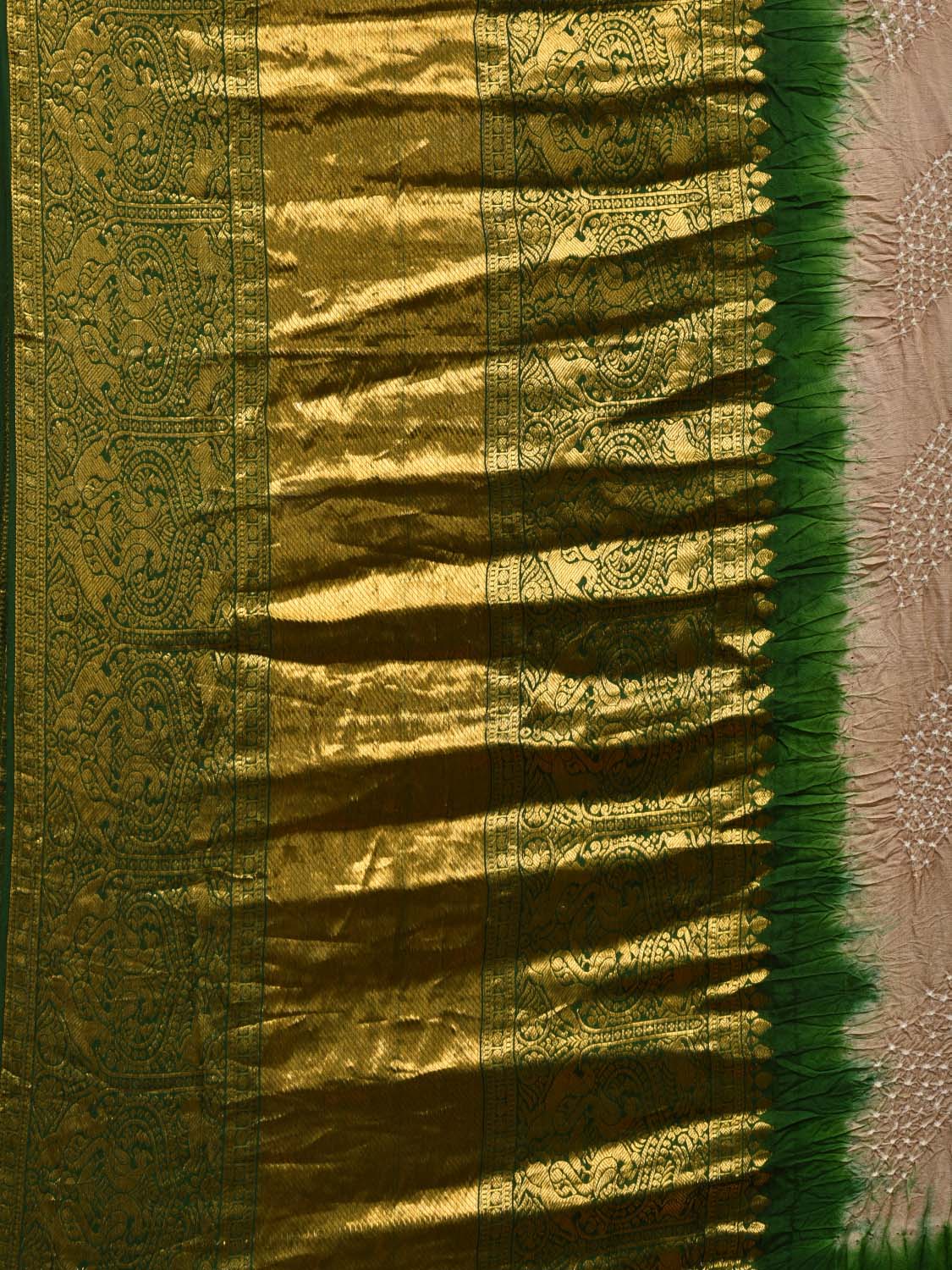 Cream Bandhani Kanchipuram Silk Handloom Saree with One Side Big Border Design bn0343