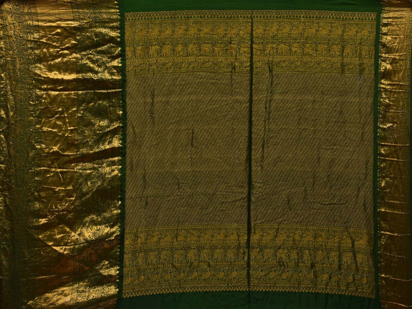 Cream Bandhani Kanchipuram Silk Handloom Saree with One Side Big Border Design bn0343