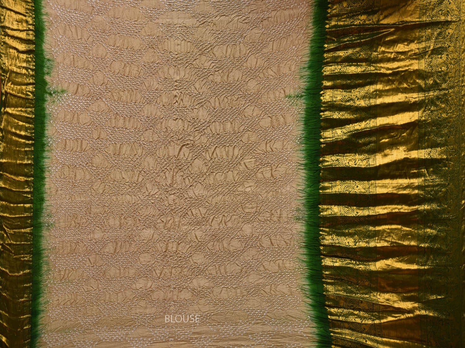 Cream Bandhani Kanchipuram Silk Handloom Saree with One Side Big Border Design bn0343