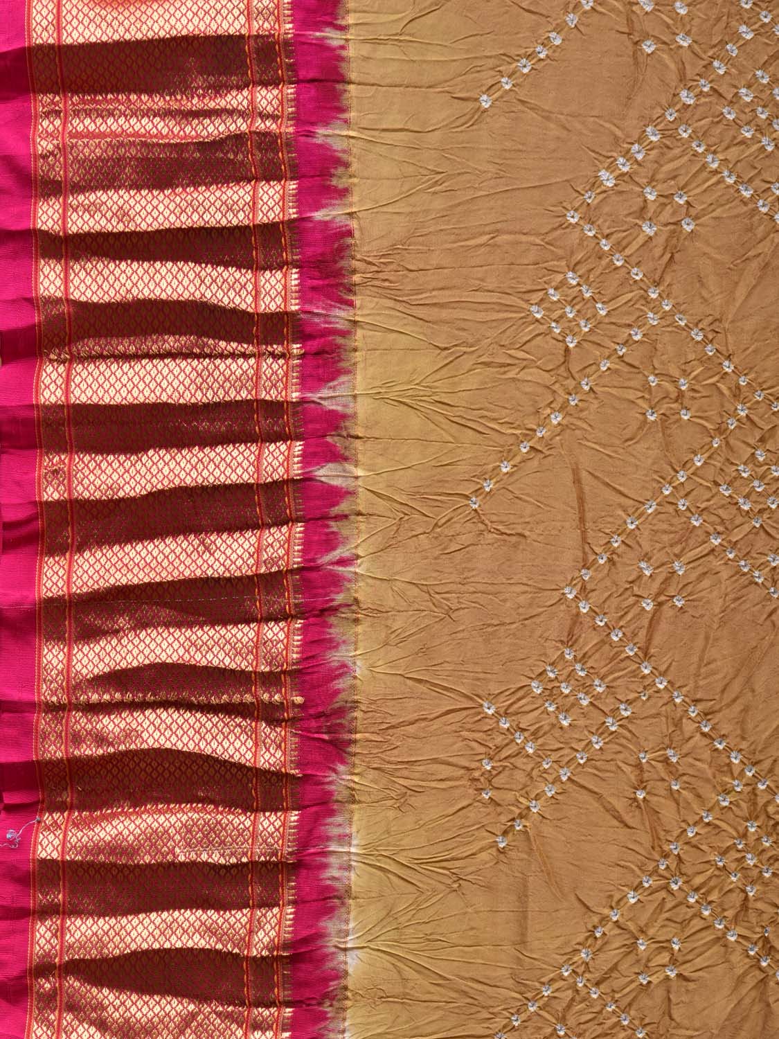 Cream Bandhani Paithani Silk Handloom Saree with Pallu Design bn0339