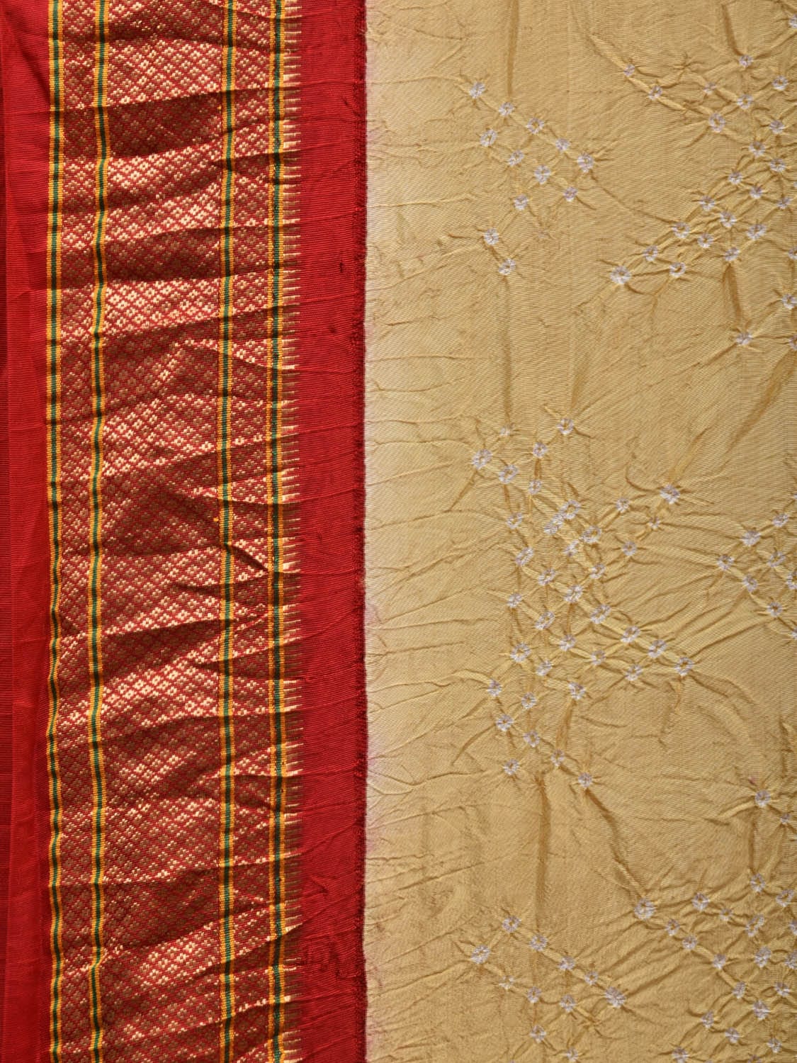 Cream Bandhani Paithani Silk Handloom Saree with Pallu Design bn0371