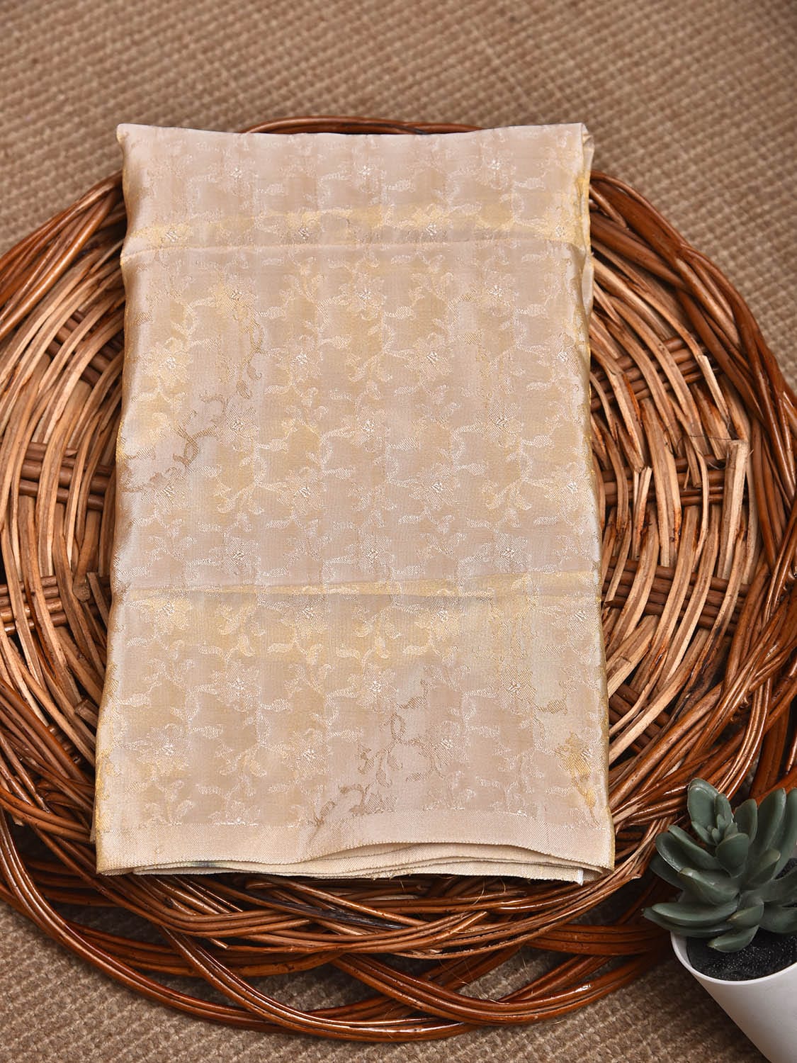 Cream Brocade Tissue Silk Blouse with Floral Design Length 1mt Width 44 Inches BL0147