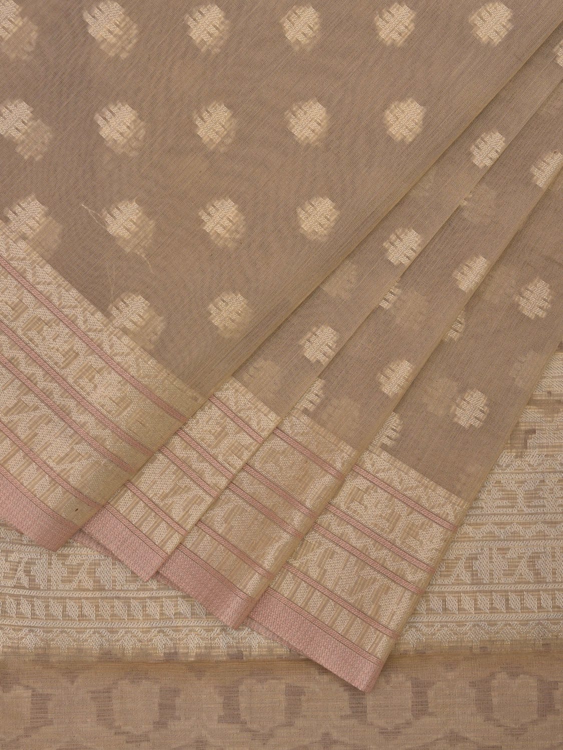 Cream Dhakai Jamdani Cotton Viscose Saree with Border and Pallu Design dj0079