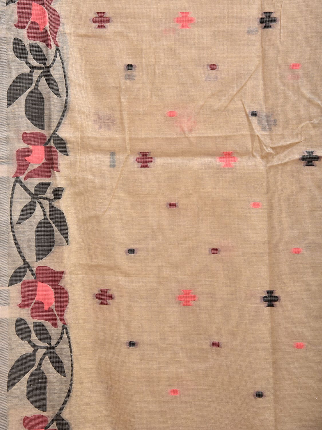 Cream Dhakai Jamdani Cotton Viscose Saree with Floral Border and Pallu Design dj0059