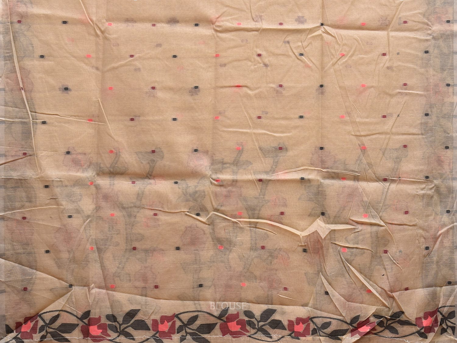 Cream Dhakai Jamdani Cotton Viscose Saree with Floral Border and Pallu Design dj0059