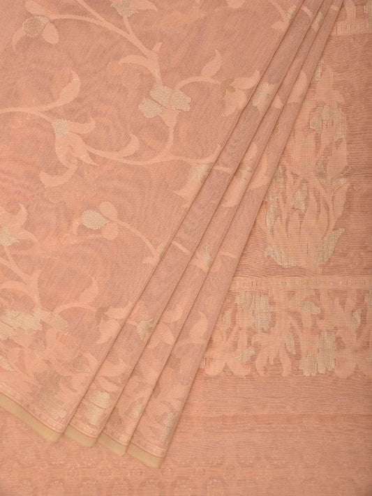 Cream Dhakai Jamdani Cotton Viscose Saree with Floral Border and Pallu Design dj0251